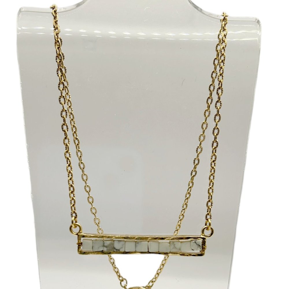 Gold Bar Gemstone  Necklace